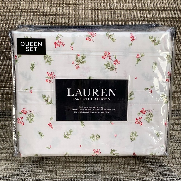 Lauren Ralph Lauren Red Green White Forest Holiday Cotton QUEEN Sheet Set 4pc - Picture 3 of 12